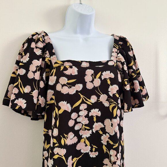 FASHION UNION BLACK PINK FLORAL SHORT SLEEVE TIE BACK DRESS - XS - Picture 2 of 6